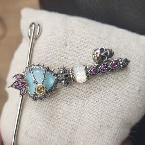 BARBARA BIXBY KEY SKULL HEART FLAME AMAZONITE PINK PENDANT